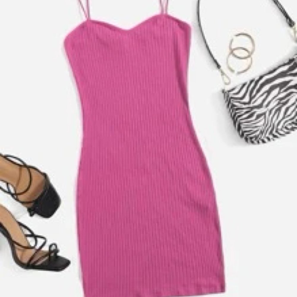 rib knit pink solid bodycon dress